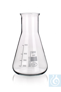 Erlenmeyer wide neck, 25* ml, dim. Ø 1= 42 x Ø 2= 32 x H 70 mm, Simax® borosilicate glass, type: 25